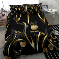 Personalized Golden Tribal Bowling Ball Emblem Bedding Set with Black Abstract Metallic Pattern - Wonder Print Shop