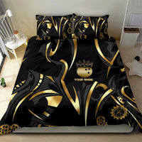 Personalized Golden Tribal Bowling Ball Emblem Bedding Set with Black Abstract Metallic Pattern - Wonder Print Shop