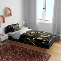Personalized Golden Tribal Bowling Ball Emblem Bedding Set with Black Abstract Metallic Pattern - Wonder Print Shop