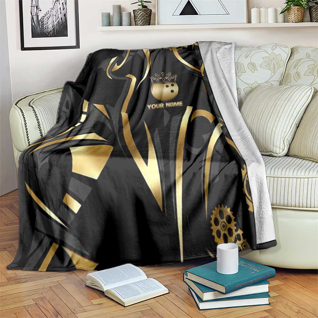 Personalized Golden Tribal Bowling Ball Emblem Blanket with Black Abstract Metallic Pattern - Wonder Print Shop