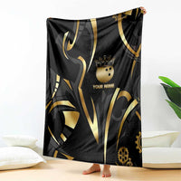 Personalized Golden Tribal Bowling Ball Emblem Blanket with Black Abstract Metallic Pattern - Wonder Print Shop