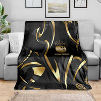 Personalized Golden Tribal Bowling Ball Emblem Blanket with Black Abstract Metallic Pattern - Wonder Print Shop