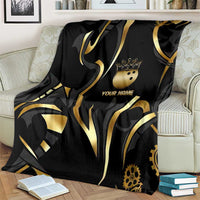Personalized Golden Tribal Bowling Ball Emblem Blanket with Black Abstract Metallic Pattern - Wonder Print Shop