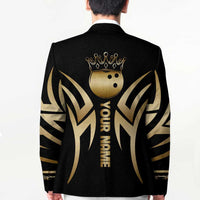 Personalized Golden Tribal Bowling Ball Emblem Blazer with Black Abstract Metallic Pattern - Wonder Print Shop