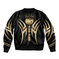Personalized Golden Tribal Bowling Ball Emblem Bomber Jacket with Black Abstract Metallic Pattern - Wonder Print Shop