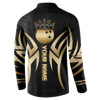 Personalized Golden Tribal Bowling Ball Emblem Button Sweatshirt with Black Abstract Metallic Pattern - Wonder Print Shop