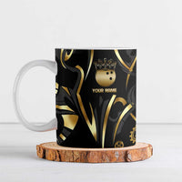 Personalized Golden Tribal Bowling Ball Emblem Ceramic Mug with Black Abstract Metallic Pattern - Wonder Print Shop