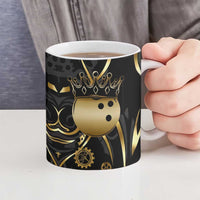 Personalized Golden Tribal Bowling Ball Emblem Ceramic Mug with Black Abstract Metallic Pattern - Wonder Print Shop