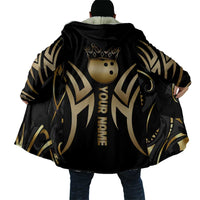 Personalized Golden Tribal Bowling Ball Emblem Cloak with Black Abstract Metallic Pattern - Wonder Print Shop