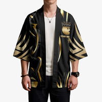 Personalized Golden Tribal Bowling Ball Emblem Kimono with Black Abstract Metallic Pattern - Wonder Print Shop