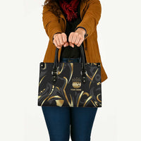 Personalized Golden Tribal Bowling Ball Emblem Leather Bag with Black Abstract Metallic Pattern - Wonder Print Shop