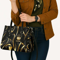 Personalized Golden Tribal Bowling Ball Emblem Leather Bag with Black Abstract Metallic Pattern - Wonder Print Shop