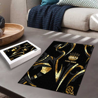 Personalized Golden Tribal Bowling Ball Emblem Puzzle with Black Abstract Metallic Pattern - Wonder Print Shop