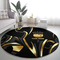 Personalized Golden Tribal Bowling Ball Emblem Round Carpet with Black Abstract Metallic Pattern - Wonder Print Shop