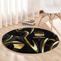 Personalized Golden Tribal Bowling Ball Emblem Round Carpet with Black Abstract Metallic Pattern - Wonder Print Shop