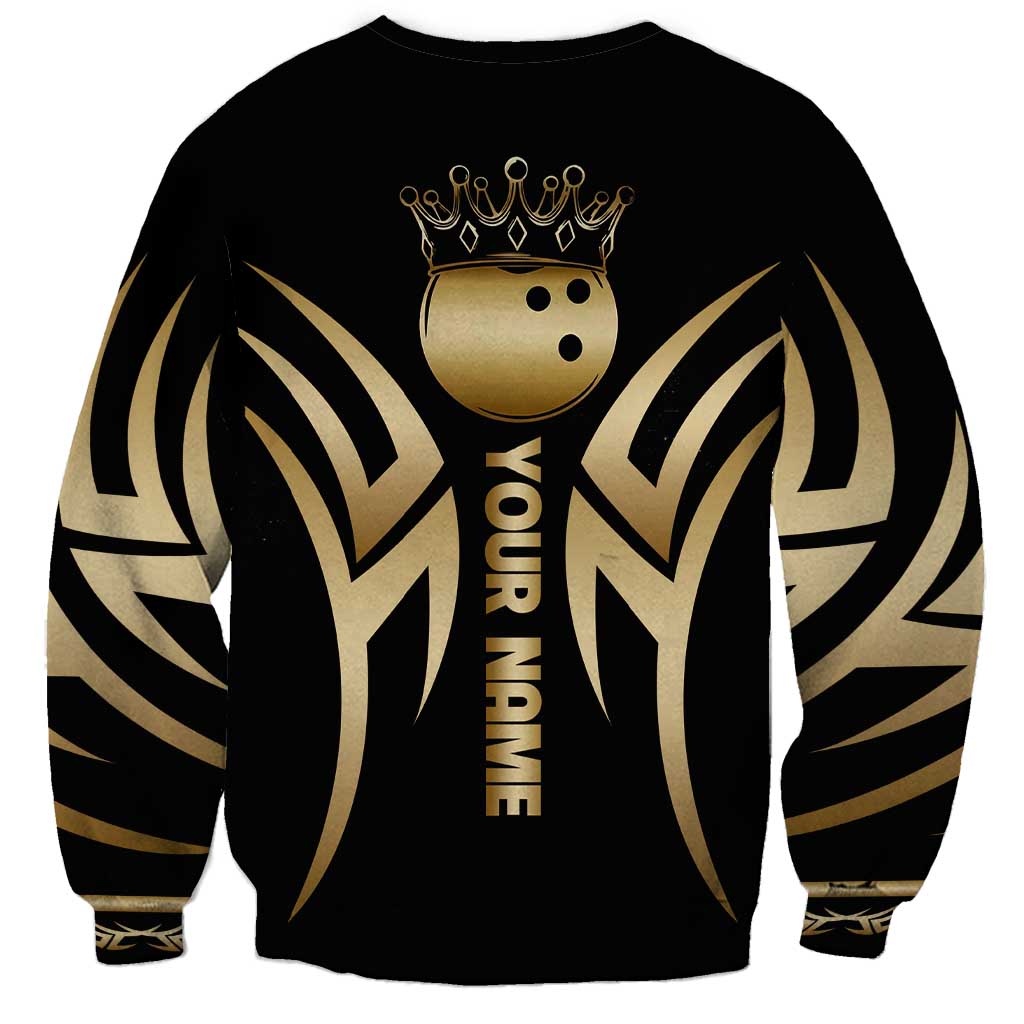 Personalized Golden Tribal Bowling Ball Emblem Sweatshirt with Black Abstract Metallic Pattern - Wonder Print Shop