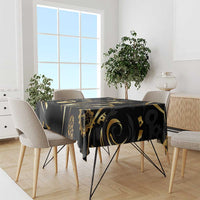 Personalized Golden Tribal Bowling Ball Emblem Tablecloth with Black Abstract Metallic Pattern - Wonder Print Shop