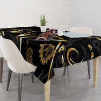 Personalized Golden Tribal Bowling Ball Emblem Tablecloth with Black Abstract Metallic Pattern - Wonder Print Shop