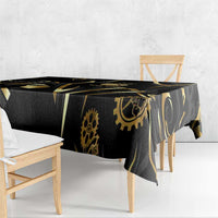 Personalized Golden Tribal Bowling Ball Emblem Tablecloth with Black Abstract Metallic Pattern - Wonder Print Shop