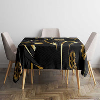 Personalized Golden Tribal Bowling Ball Emblem Tablecloth with Black Abstract Metallic Pattern - Wonder Print Shop