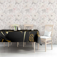 Personalized Golden Tribal Bowling Ball Emblem Tablecloth with Black Abstract Metallic Pattern - Wonder Print Shop