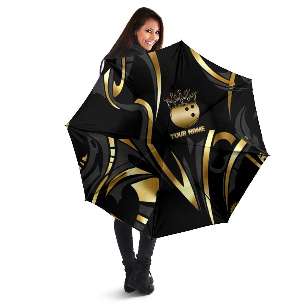 Personalized Golden Tribal Bowling Ball Emblem Umbrella with Black Abstract Metallic Pattern - Wonder Print Shop