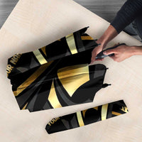 Personalized Golden Tribal Bowling Ball Emblem Umbrella with Black Abstract Metallic Pattern - Wonder Print Shop