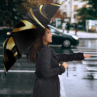 Personalized Golden Tribal Bowling Ball Emblem Umbrella with Black Abstract Metallic Pattern - Wonder Print Shop