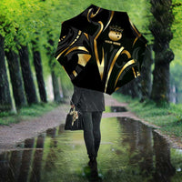 Personalized Golden Tribal Bowling Ball Emblem Umbrella with Black Abstract Metallic Pattern - Wonder Print Shop
