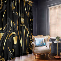 Personalized Golden Tribal Bowling Ball Emblem Window Curtain with Black Abstract Metallic Pattern - Wonder Print Shop