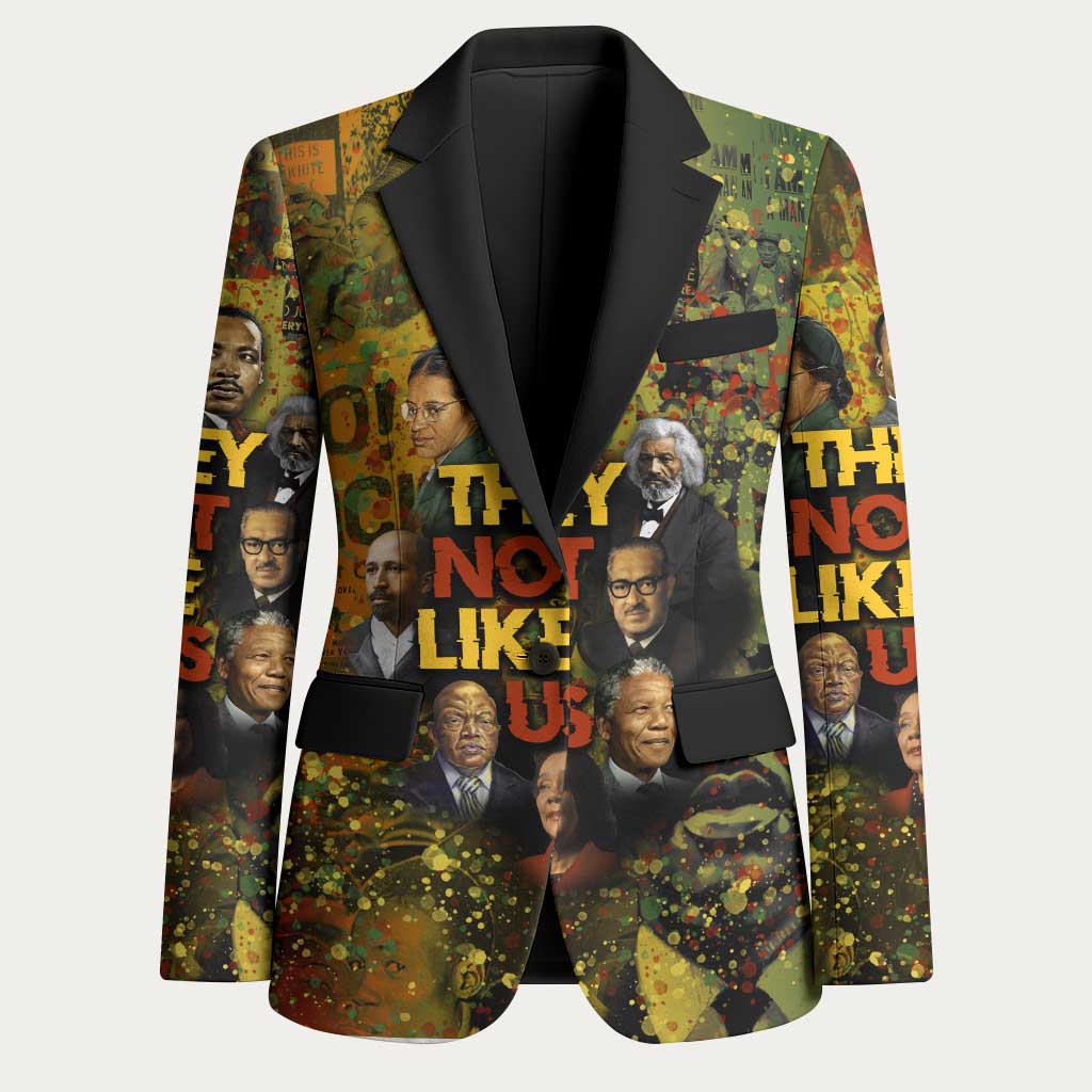 Black History Portrait Collage Blazer Africa Empowering They Not Like Us Quote in Grunge Paint - Wonder Print Shop