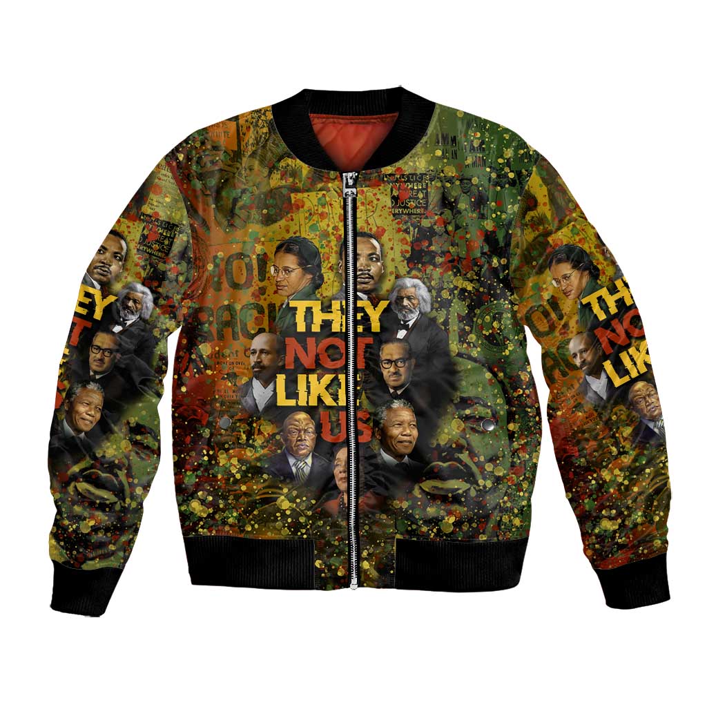 Black History Portrait Collage Bomber Jacket Africa Empowering They Not Like Us Quote in Grunge Paint - Wonder Print Shop