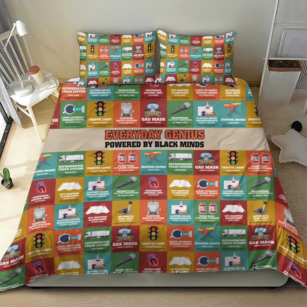 Everyday Genius Powered by Black Minds Bedding Set with Colorful Invention Icons Pattern - Wonder Print Shop