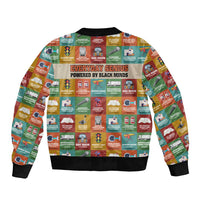 Everyday Genius Powered by Black Minds Bomber Jacket with Colorful Invention Icons Pattern - Wonder Print Shop