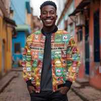 Everyday Genius Powered by Black Minds Bomber Jacket with Colorful Invention Icons Pattern - Wonder Print Shop