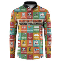Everyday Genius Powered by Black Minds Button Sweatshirt with Colorful Invention Icons Pattern