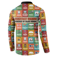 Everyday Genius Powered by Black Minds Button Sweatshirt with Colorful Invention Icons Pattern