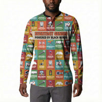 Everyday Genius Powered by Black Minds Button Sweatshirt with Colorful Invention Icons Pattern