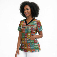 Everyday Genius Powered by Black Minds Scrub Top with Colorful Invention Icons Pattern - Wonder Print Shop