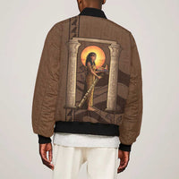 Imenet Sunlit Temple Columns Bomber Jacket with Ancient Egyptian Offering Scene