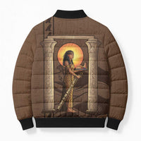Imenet Sunlit Temple Columns Bomber Puffer Jacket with Ancient Egyptian Offering Scene