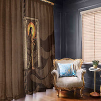 Imenet Sunlit Temple Columns Window Curtain with Ancient Egyptian Offering Scene