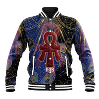 Isis Ankh Symbol Baseball Jacket with Celestial Wings in Ancient Egyptian Cosmic