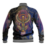 Isis Ankh Symbol Baseball Jacket with Celestial Wings in Ancient Egyptian Cosmic