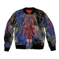 Isis Ankh Symbol Bomber Jacket with Celestial Wings in Ancient Egyptian Cosmic