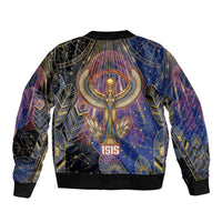 Isis Ankh Symbol Bomber Jacket with Celestial Wings in Ancient Egyptian Cosmic