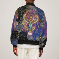 Isis Ankh Symbol Bomber Jacket with Celestial Wings in Ancient Egyptian Cosmic