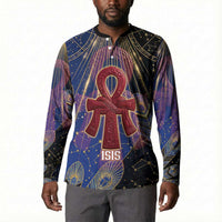 Isis Ankh Symbol Button Sweatshirt with Celestial Wings in Ancient Egyptian Cosmic