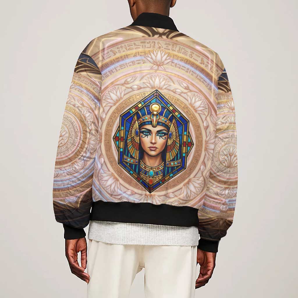 Isis Bomber Jacket with Falcon Symbol and Sacred Geometry in Egyptian