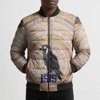 Isis Bomber Puffer Jacket with Falcon Symbol and Sacred Geometry in Egyptian